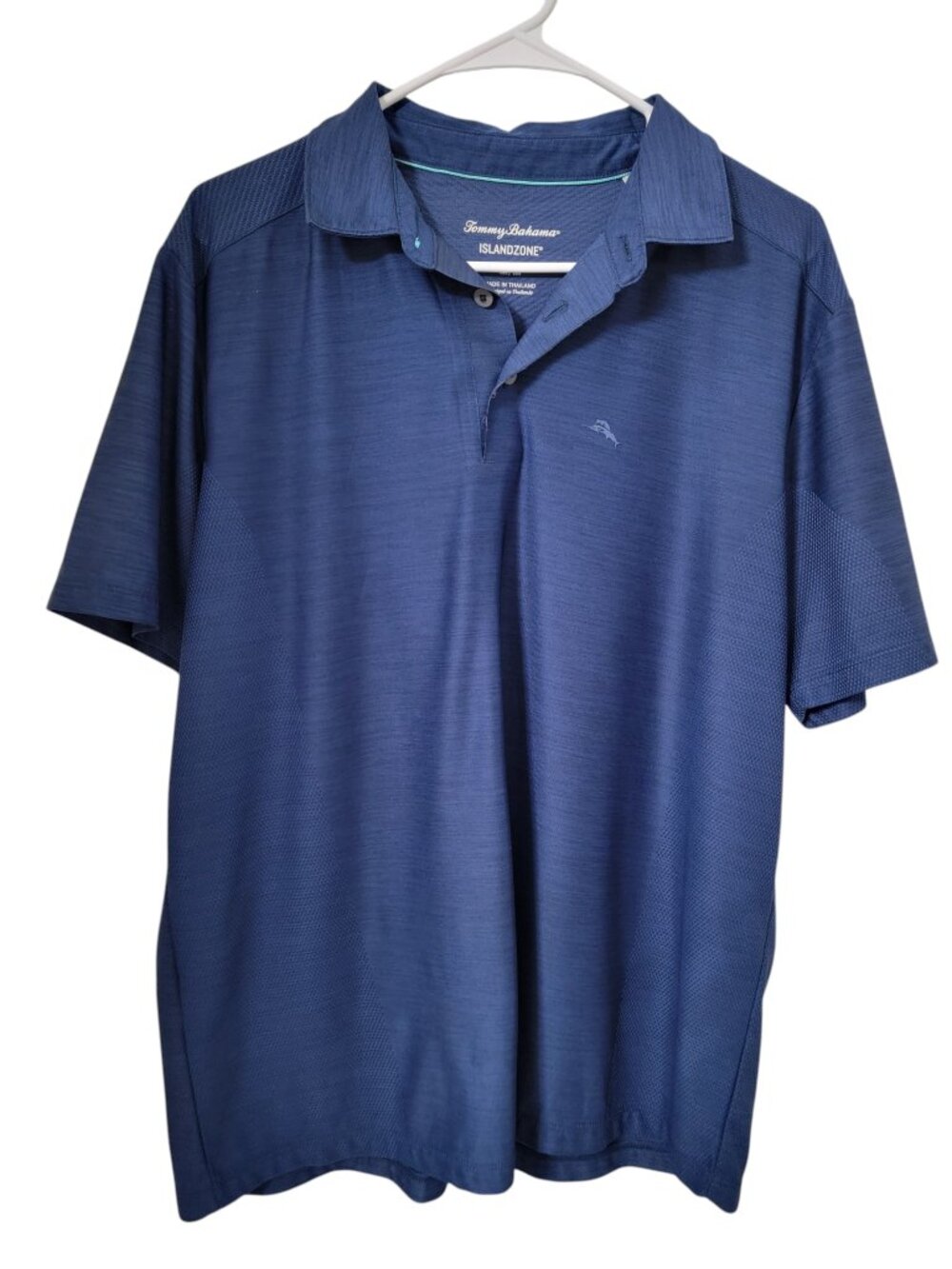 Tommy Bahama Size M Blue Island Zone Polo Shirt with Tonal Marlin Logo on Chest